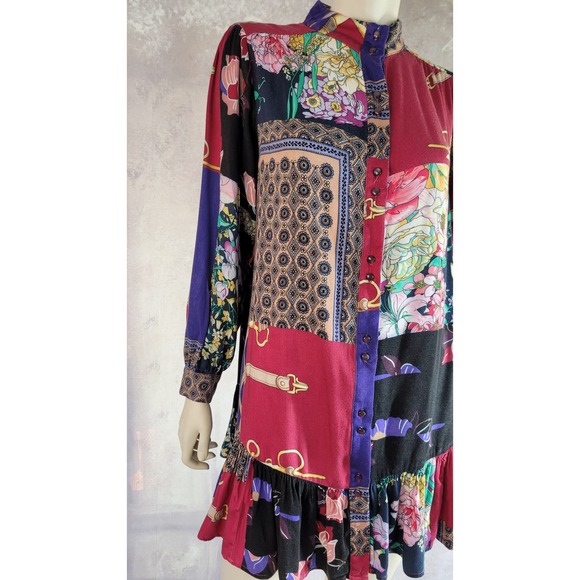 Anthropologie patchwork print shirt tunic with bottom ruffle sz M - Picture 11 of 13